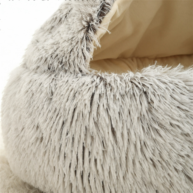 Wholesale Hot Custom Faux Fur Comfortable Washable Luxury Fluffy Plush Pet Cave Cat Dog Beds Round D(圖3)