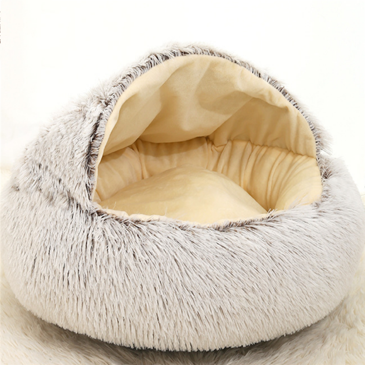 Wholesale Hot Custom Faux Fur Comfortable Washable Luxury Fluffy Plush Pet Cave Cat Dog Beds Round D(圖5)