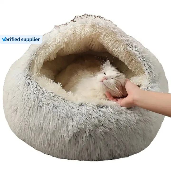Wholesale Hot Custom Faux Fur Comfortable Washable Luxury Fluffy Plush Pet Cave Cat Dog Beds Round D(圖4)