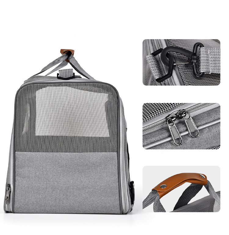  Light Grey Pet Carrier Bag Small-Batch Airline Approved Travel Supplies Zipper Closure Made Oxford (圖3)