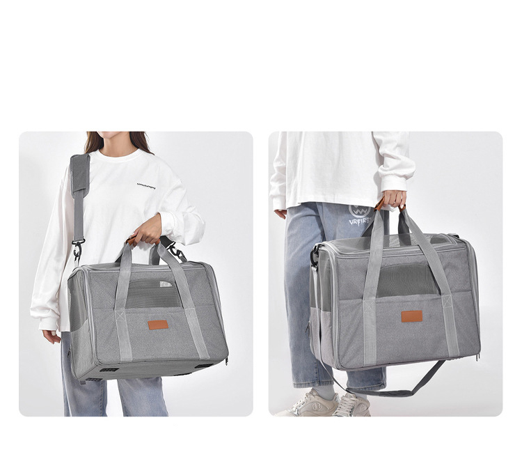  Light Grey Pet Carrier Bag Small-Batch Airline Approved Travel Supplies Zipper Closure Made Oxford (圖5)