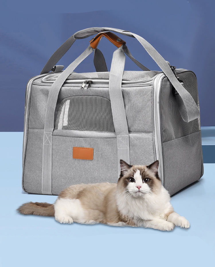  Light Grey Pet Carrier Bag Small-Batch Airline Approved Travel Supplies Zipper Closure Made Oxford (圖1)
